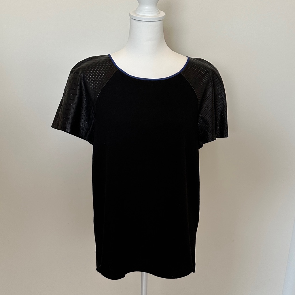 Rebecca Taylor Black Top With Leather Sleeves